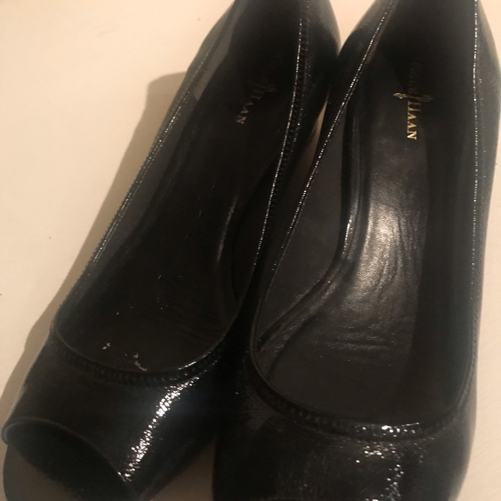 Black Cole Haan Patent Leather Wedge Nike Sole